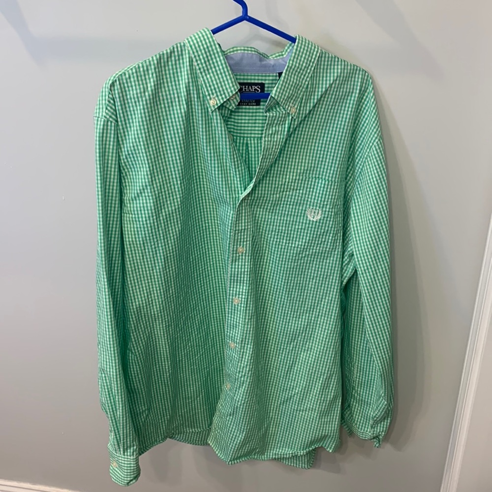3/$18 CHAPS Green & White Checkered Button Up XL
